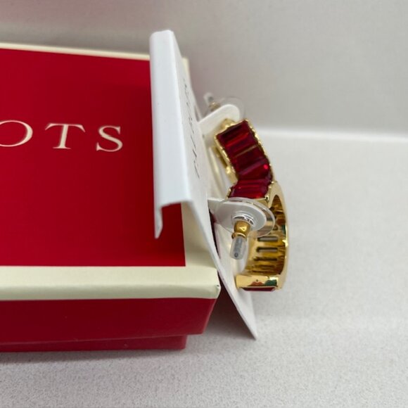 NWT Red Baguette Rhinestone Hoop Pierced Earrings Talbots - Picture 4 of 7